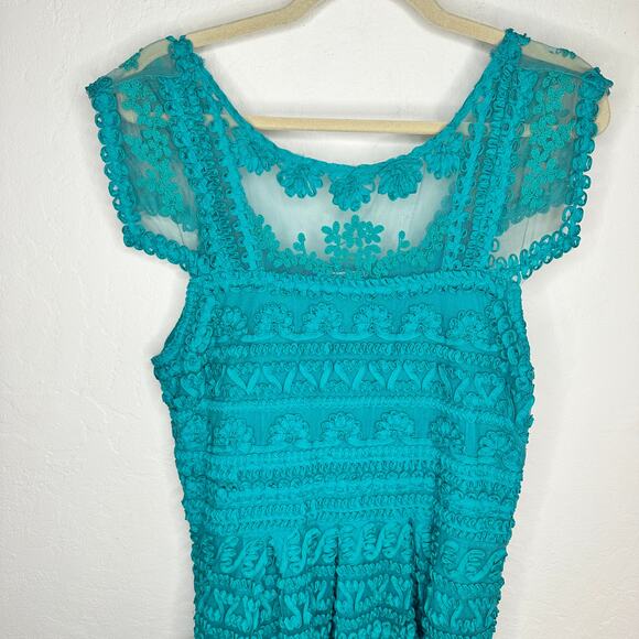 NWT Anthropologie Yoana Baraschi New Light Embroidered Teal Turquoise Dress 14 - Picture 5 of 16